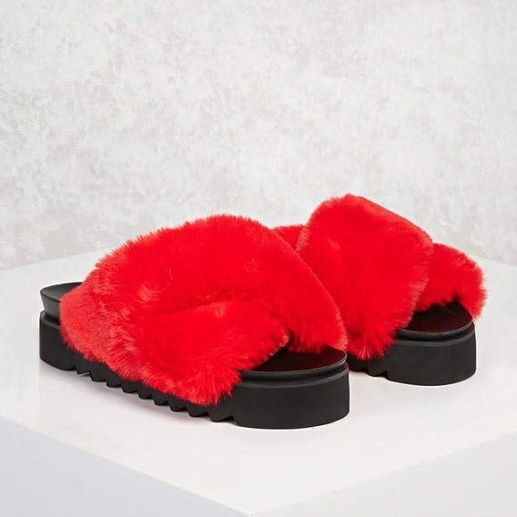 fur platform sandals